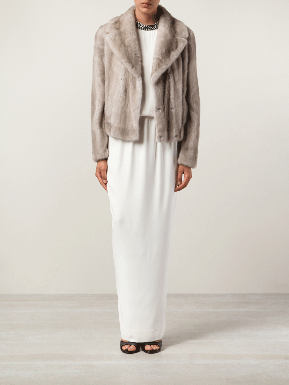 BRUNELLO CUCINELLI-Mink Cropped Coat-DOVE