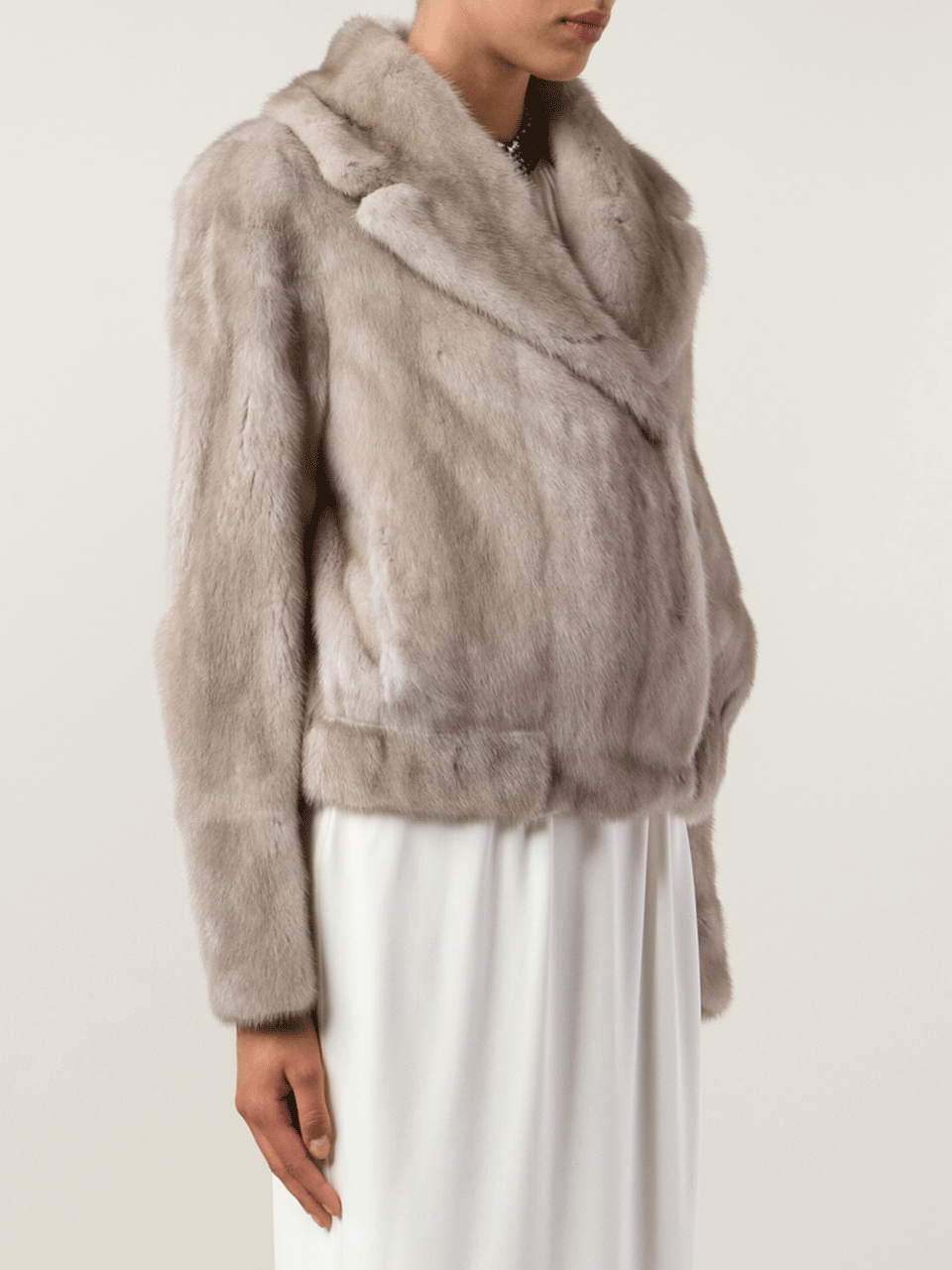 BRUNELLO CUCINELLI-Mink Cropped Coat-DOVE