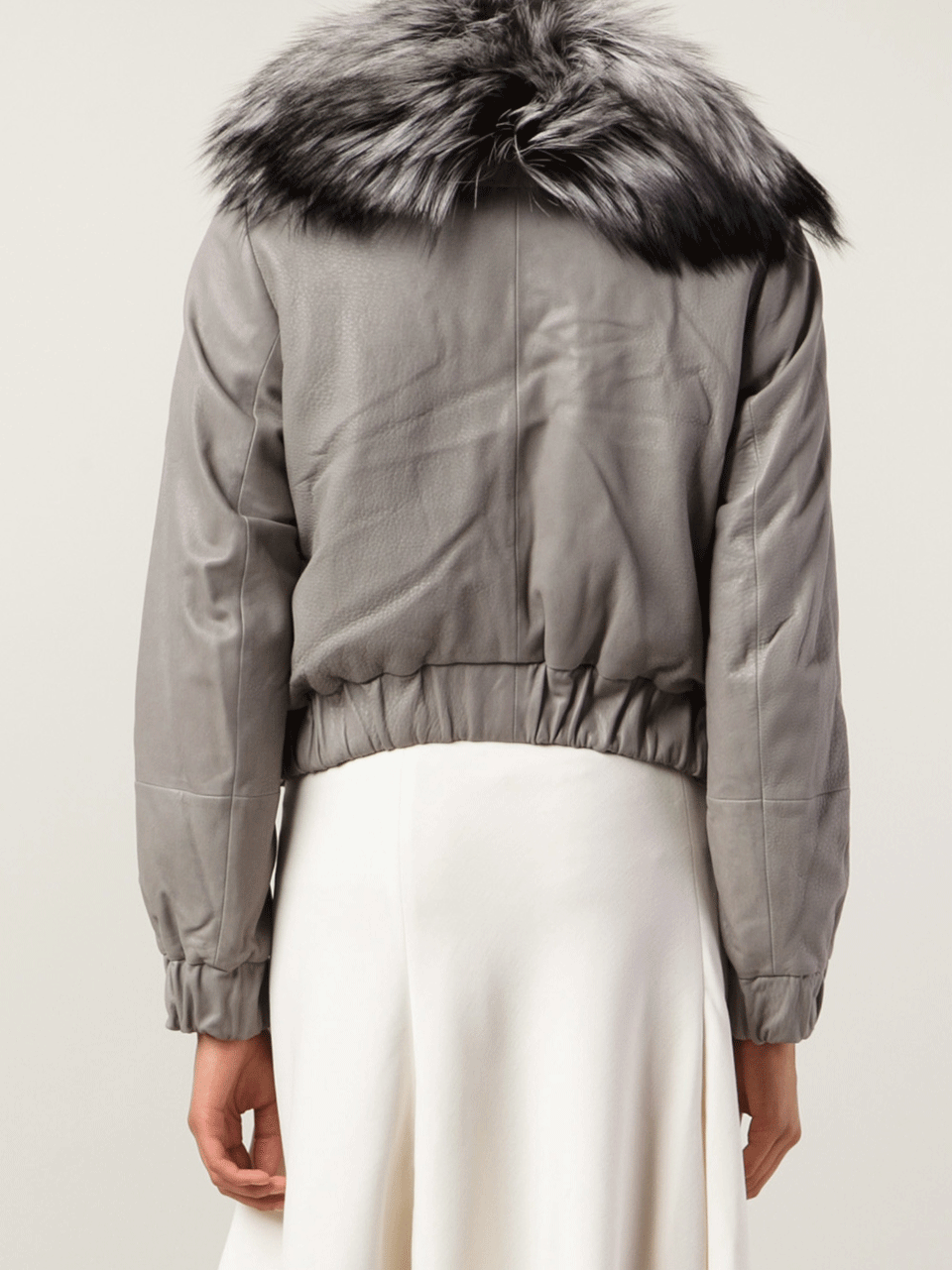 BRUNELLO CUCINELLI-Leather Reversible Cropped Jacket-DOVE