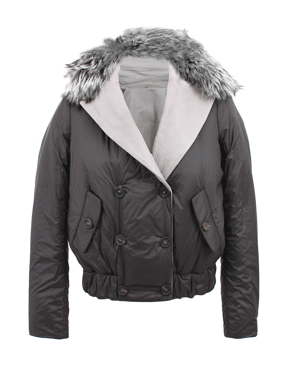 BRUNELLO CUCINELLI-Leather Reversible Cropped Jacket-DOVE