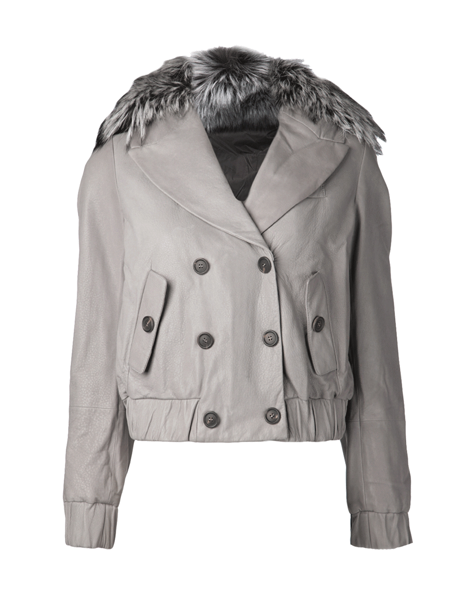 BRUNELLO CUCINELLI-Leather Reversible Cropped Jacket-DOVE