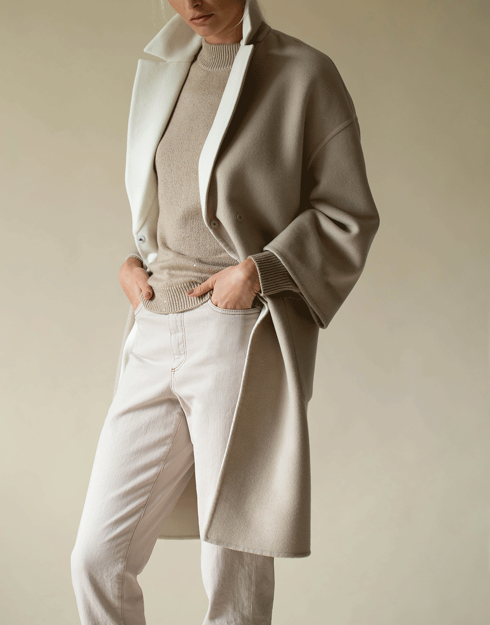 BRUNELLO CUCINELLI-Sand Double Faced Cashmere Snap Front Coat-