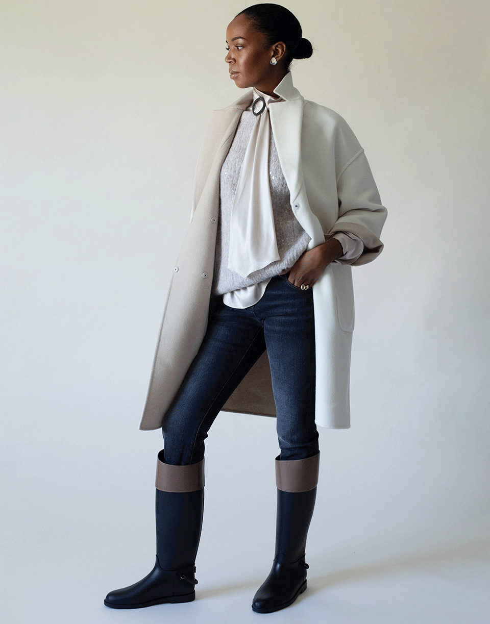 BRUNELLO CUCINELLI-Sand Double Faced Cashmere Snap Front Coat-