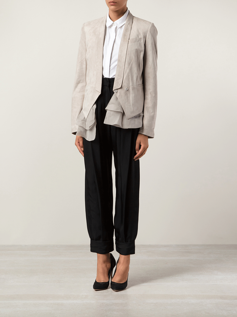 BRUNELLO CUCINELLI-Organza Ruffle Suede Blazer-