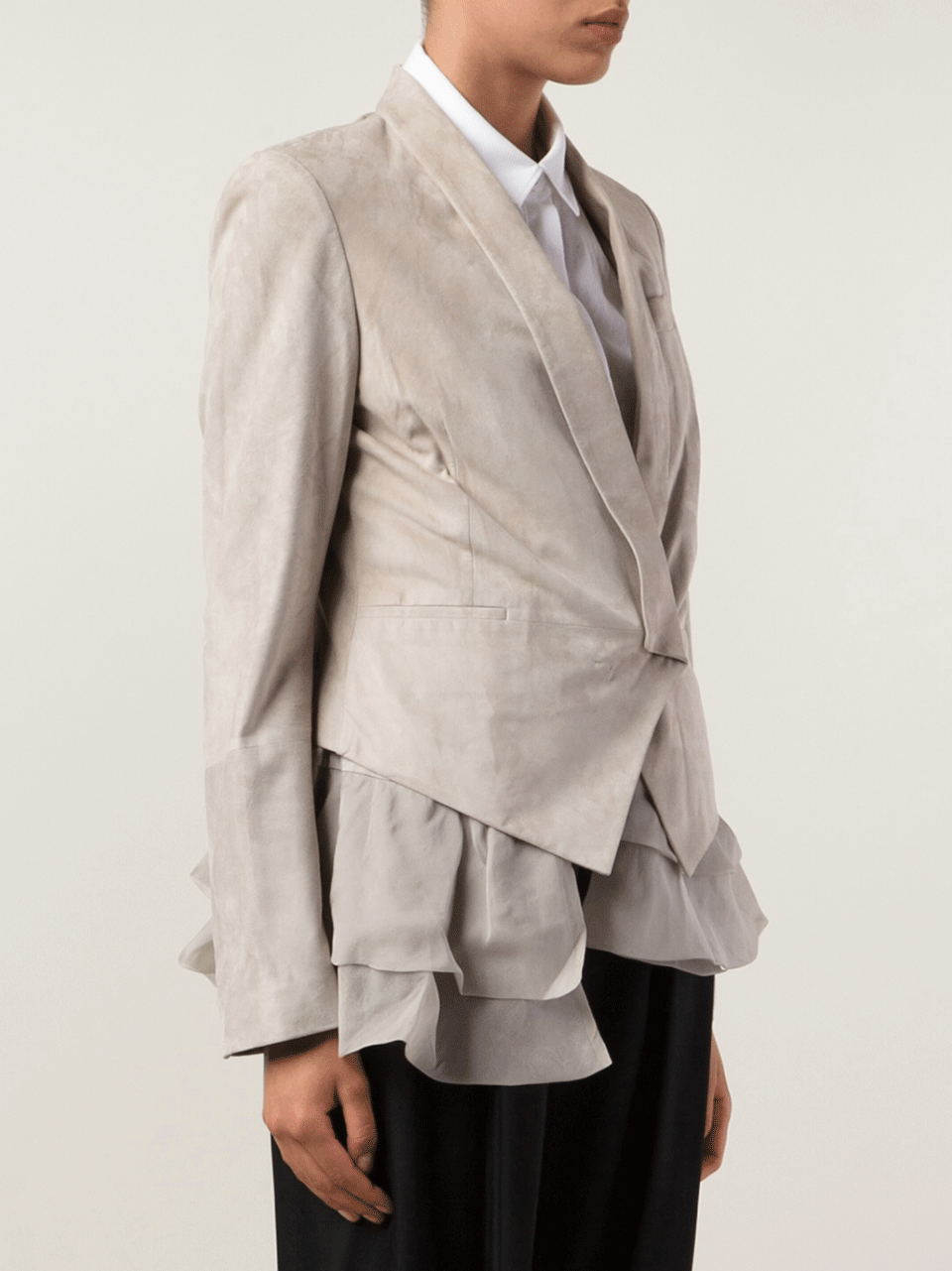 BRUNELLO CUCINELLI-Organza Ruffle Suede Blazer-
