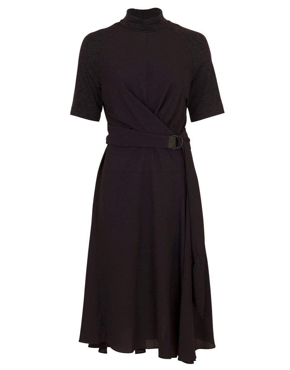 BRUNELLO CUCINELLI-Mixed Media Wrap Dress-ANTHRACI
