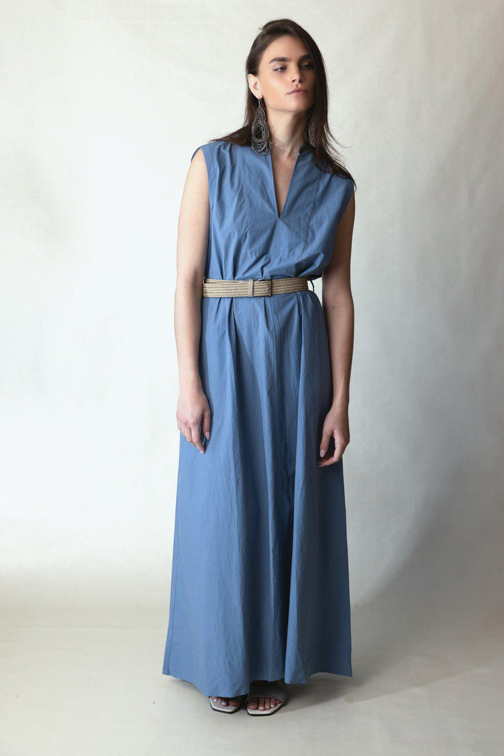 brunello cucinelli blue dress Sleeveless Maxi Dress