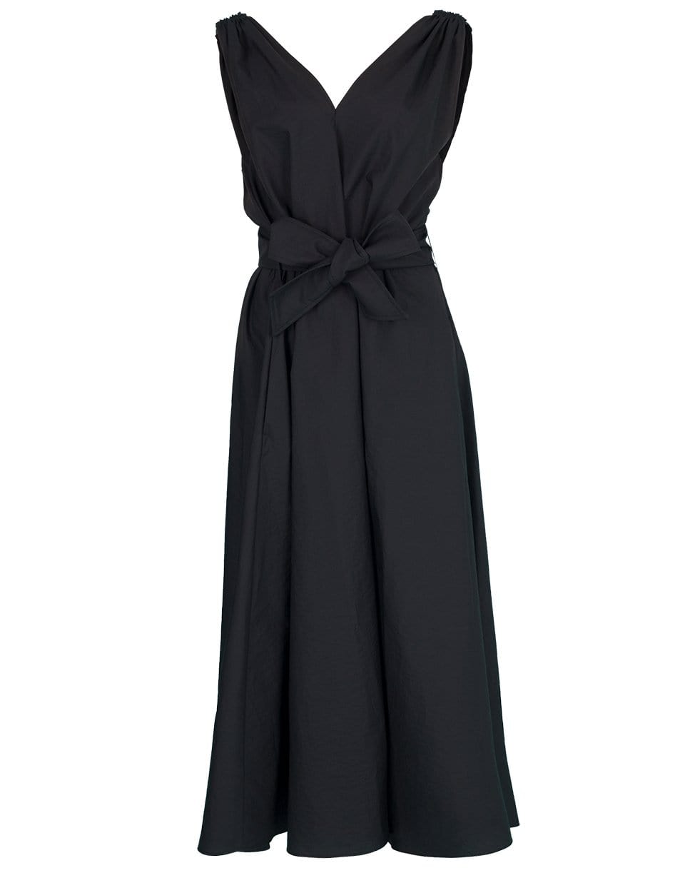 BRUNELLO CUCINELLI-Black Monilli Shoulder Detail Belted Dress-