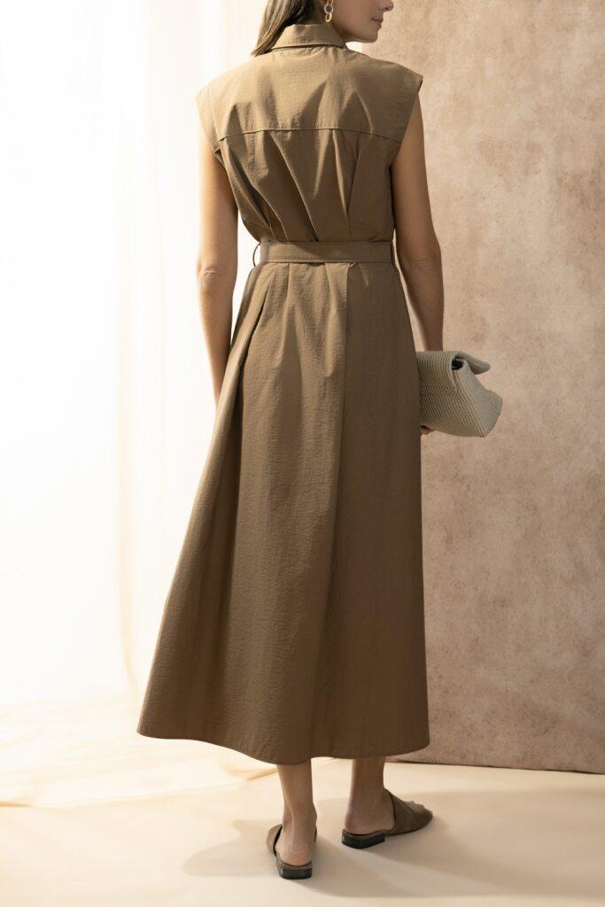 Diagonal Shirt Dress - Leather-BROWN-XS-CLOTHINGDRESSCASUAL-BRUNELLO CUCINELLI