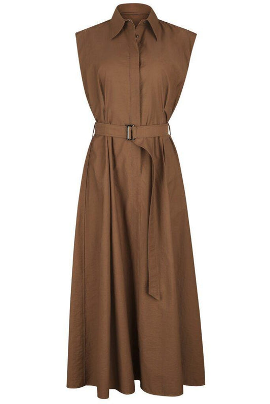 Diagonal Shirt Dress - Leather-BROWN-XS-CLOTHINGDRESSCASUAL-BRUNELLO CUCINELLI