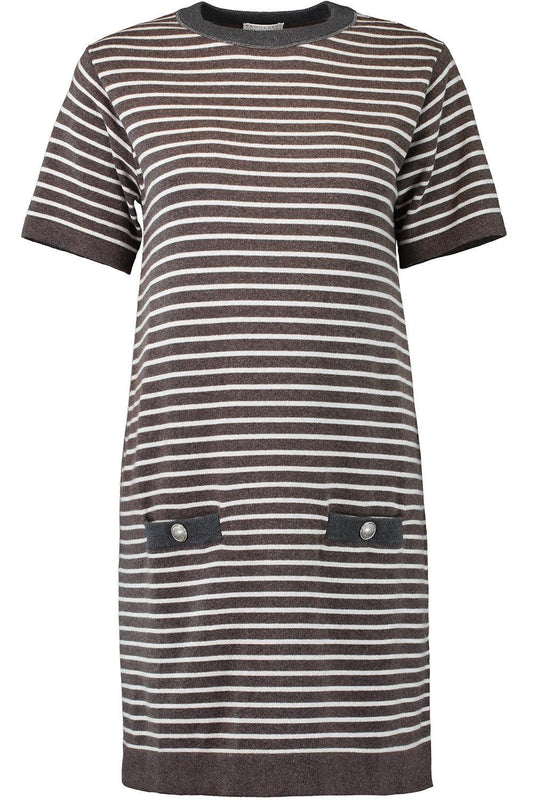 Stripe Shirt Dress-BROWN-XS-CLOTHINGDRESSCASUAL-BRUNELLO CUCINELLI