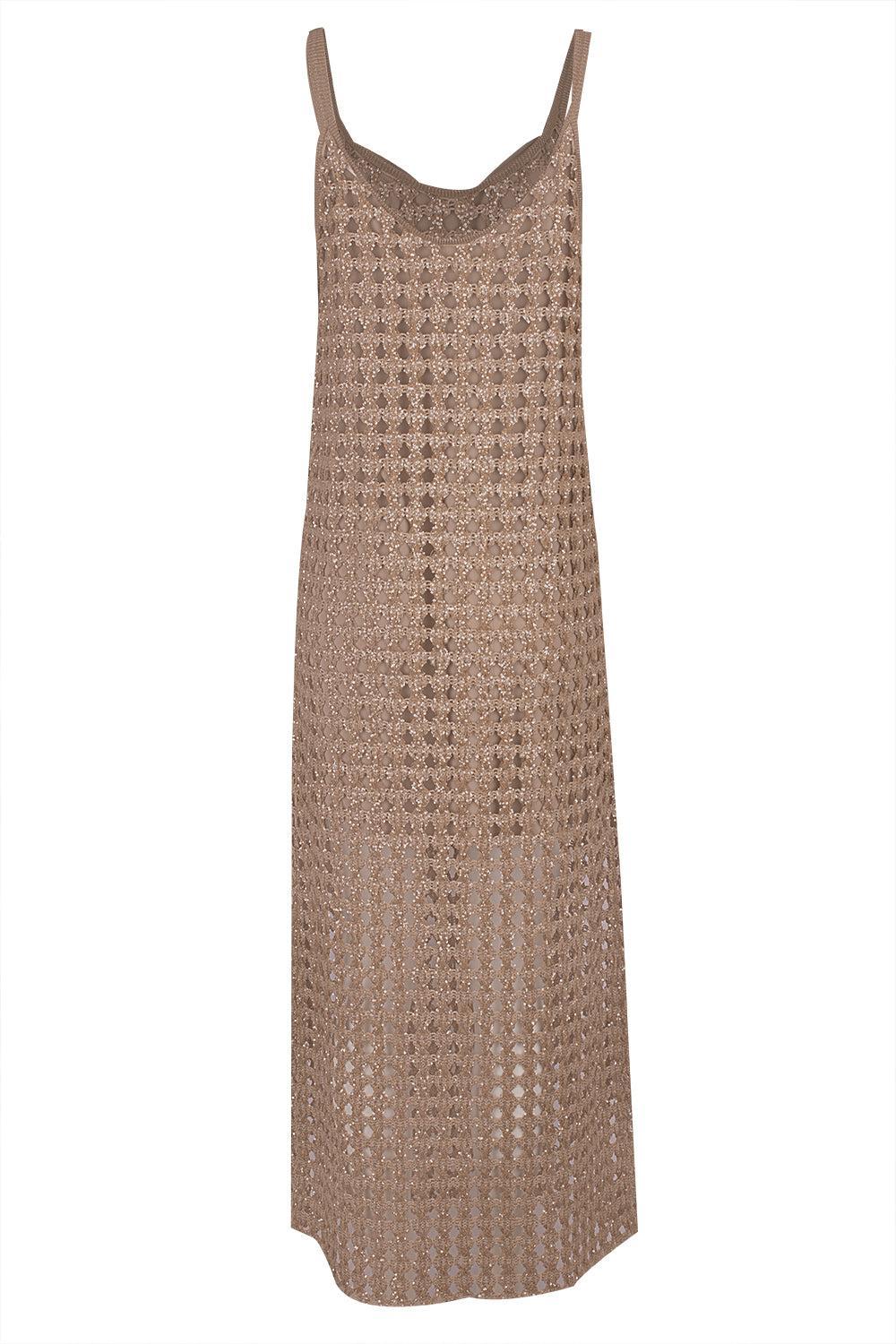 Slip Tank Pailette Dress-CAMEL-M-CLOTHINGDRESSCASUAL-BRUNELLO CUCINELLI