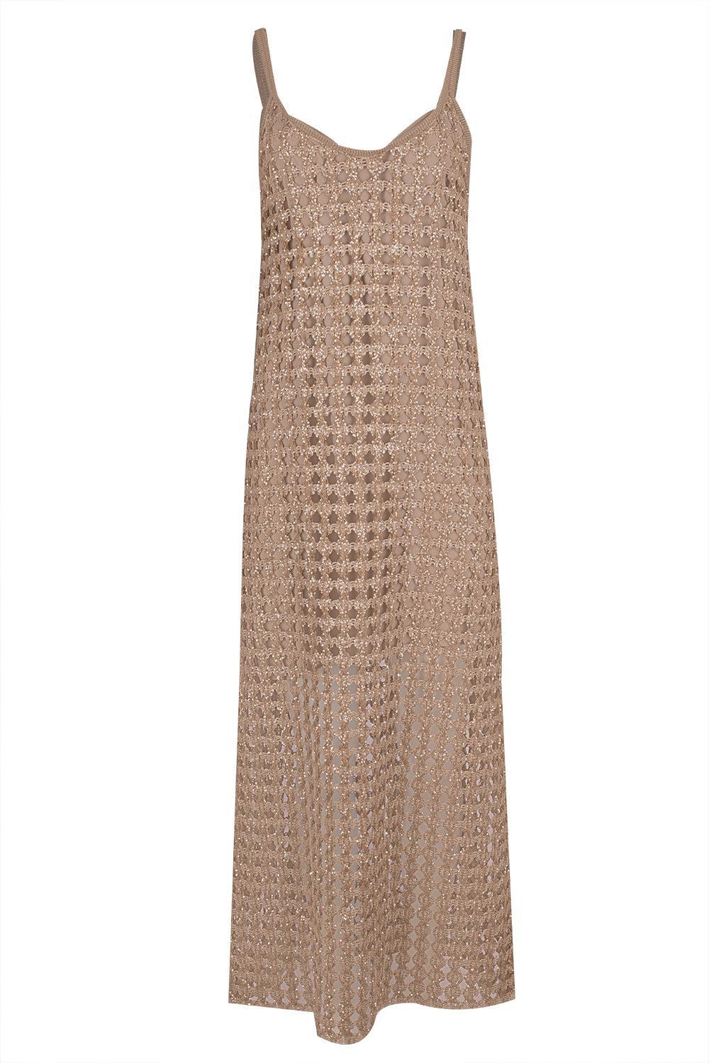 Slip Tank Pailette Dress-CAMEL-M-CLOTHINGDRESSCASUAL-BRUNELLO CUCINELLI