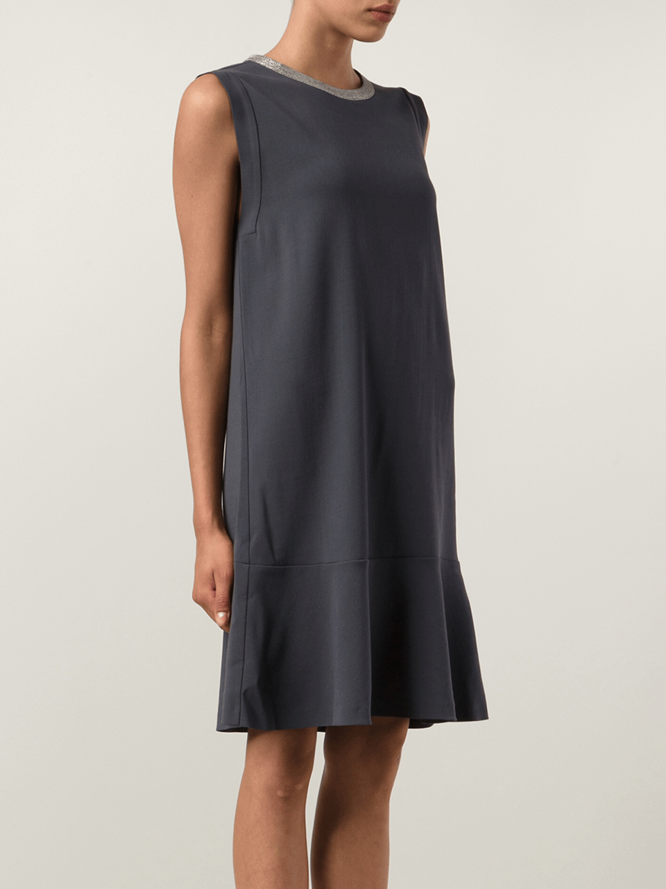 BRUNELLO CUCINELLI-Monili Neck Flutter Hem Dress-