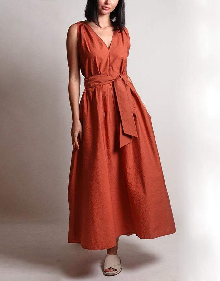 BRUNELLO CUCINELLI-Clay Sleeveless Belted Poplin Dress-