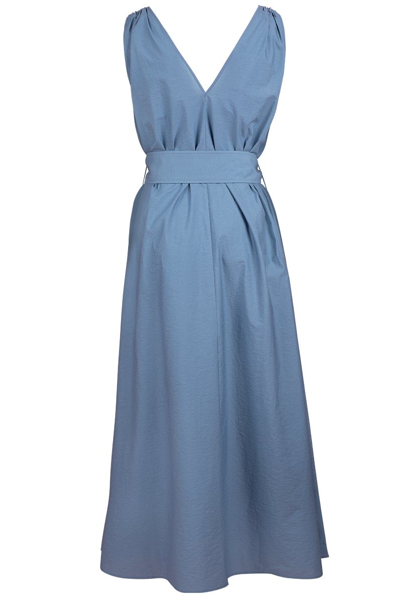 BRUNELLO CUCINELLI-Sleeveless Poplin Belted Dress - Blue-