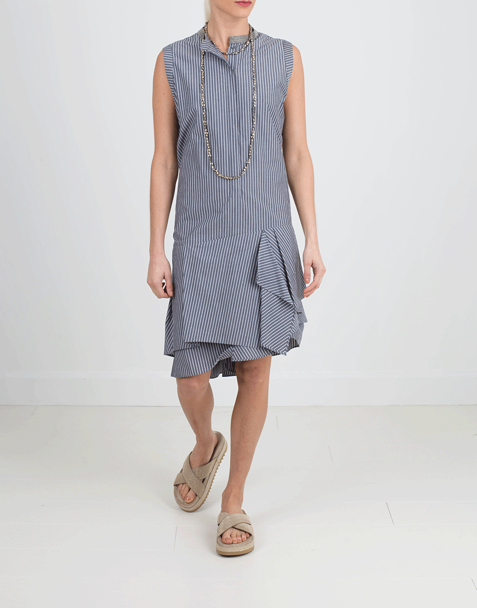 BRUNELLO CUCINELLI-Striped Gathered Bottom Dress-