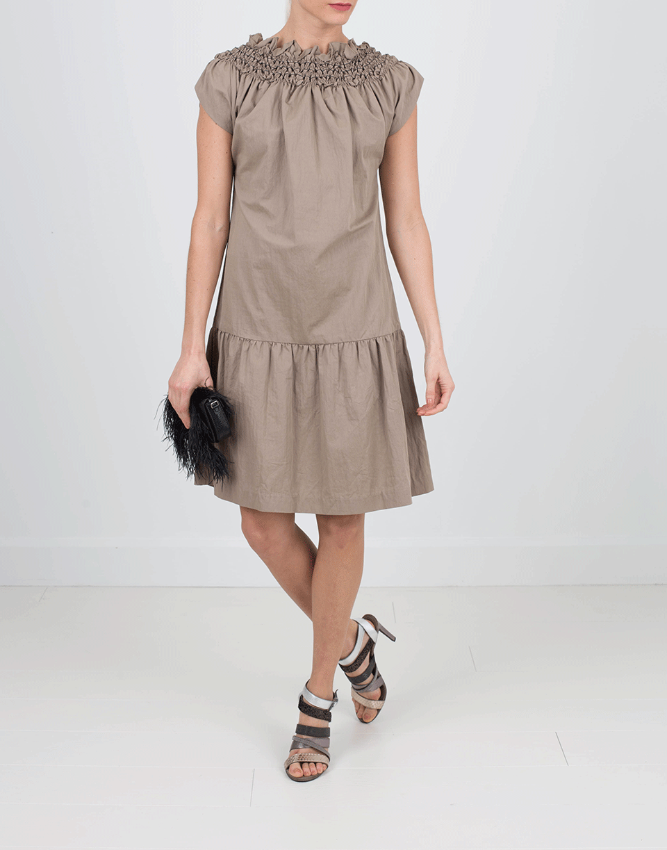 BRUNELLO CUCINELLI-Off Shoulder Canvas Dress-
