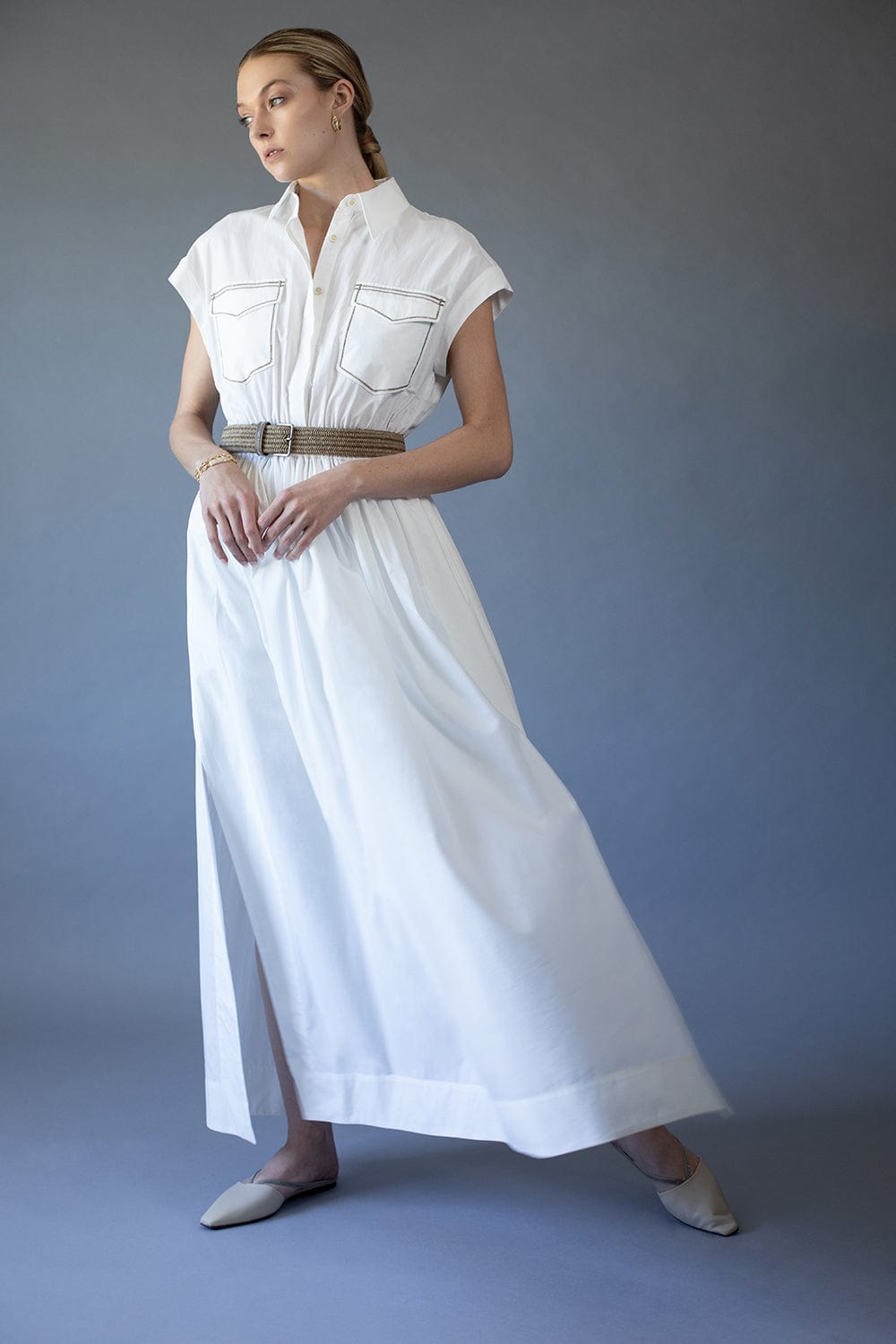 BRUNELLO CUCINELLI-Crinkle Cotton Shirt Dress-