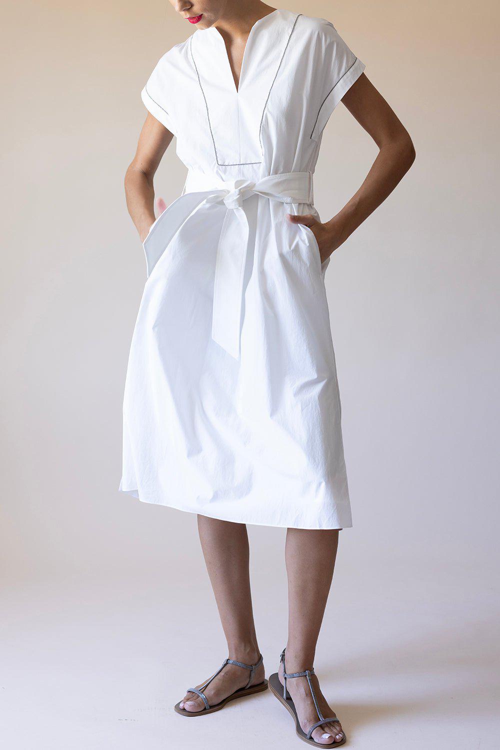 BRUNELLO CUCINELLI-Monili Trim Belted Dress-