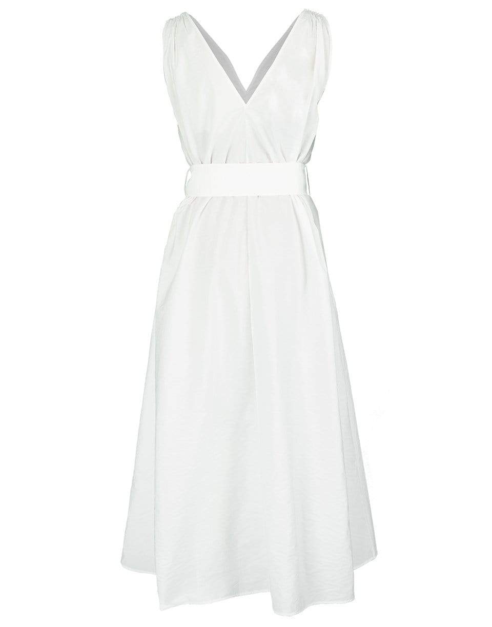 BRUNELLO CUCINELLI-Natural Sleeveless Belted Poplin Dress-