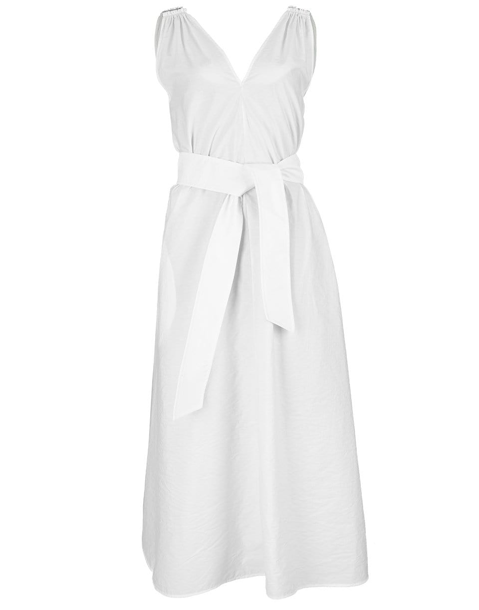 BRUNELLO CUCINELLI-Natural Sleeveless Belted Poplin Dress-