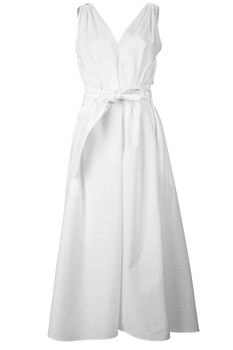 BRUNELLO CUCINELLI-Sleeveless Poplin Belted Dress - Natural-