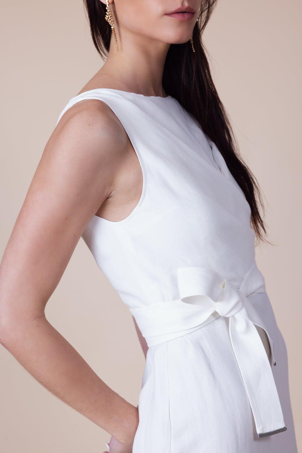 BRUNELLO CUCINELLI-Sleeveless Midi Wrap Dress-