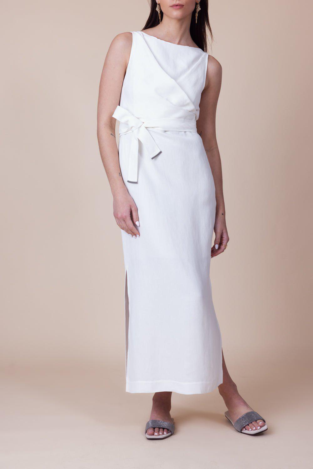 BRUNELLO CUCINELLI-Sleeveless Midi Wrap Dress-