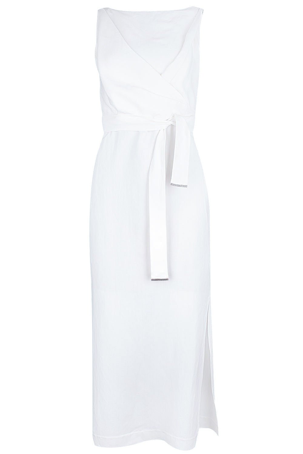 BRUNELLO CUCINELLI-Sleeveless Midi Wrap Dress-