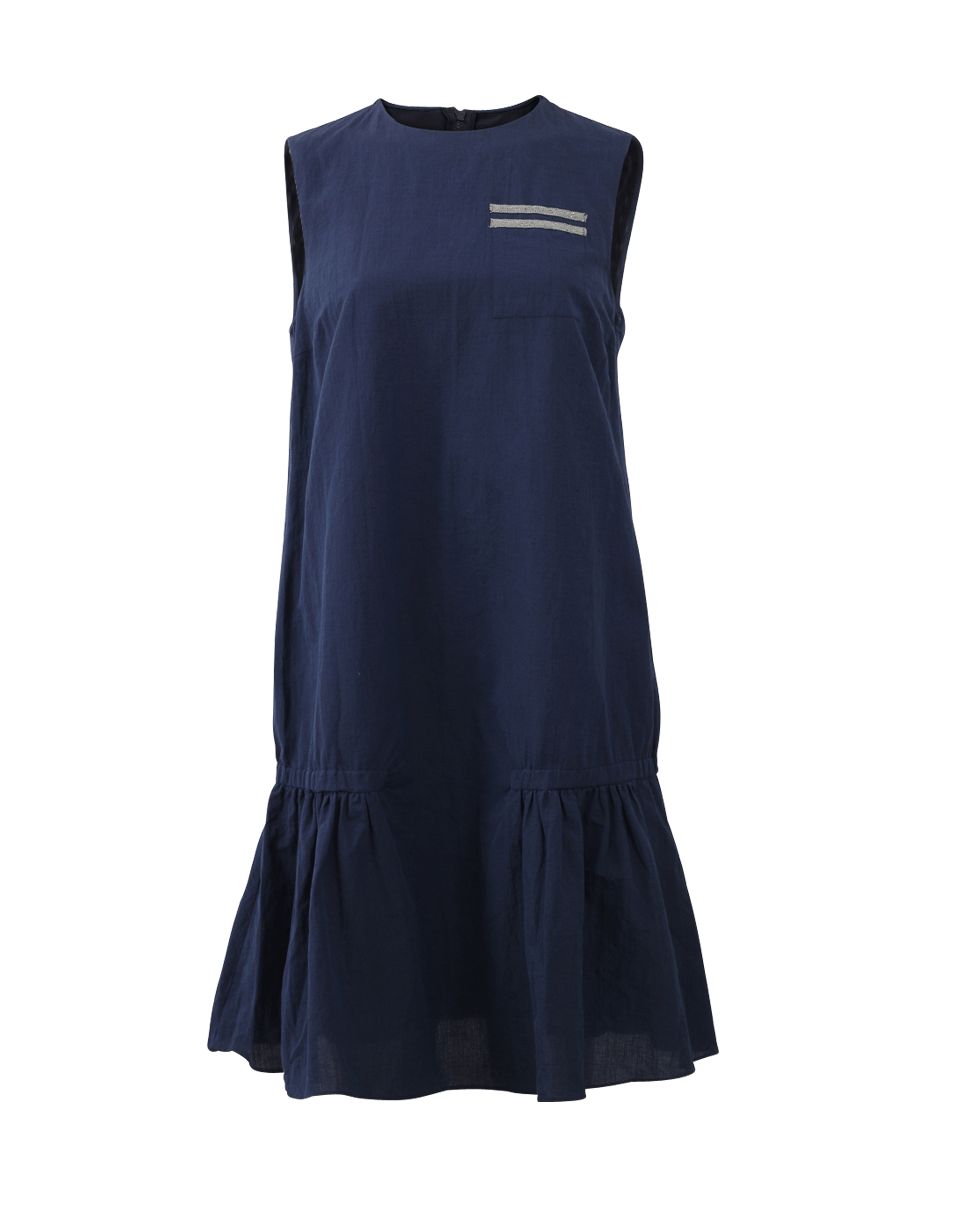 BRUNELLO CUCINELLI-Crinkle Cotton Flounce Dress-