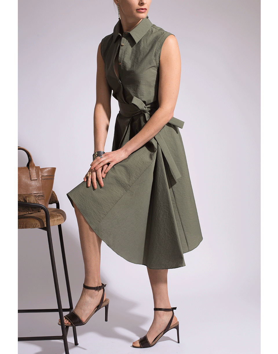 BRUNELLO CUCINELLI-Crinkle Monili Belted Dress-