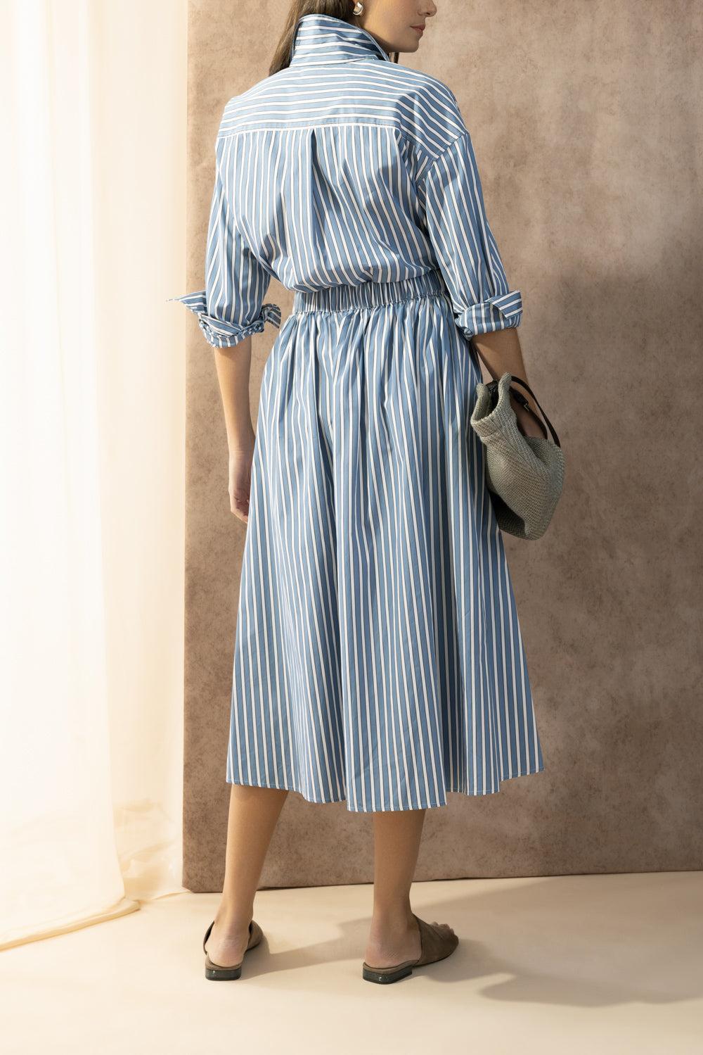 Wide Stripe Skirt Overlay Shirt Dress-STRIPE-XS-CLOTHINGDRESSCASUAL-BRUNELLO CUCINELLI
