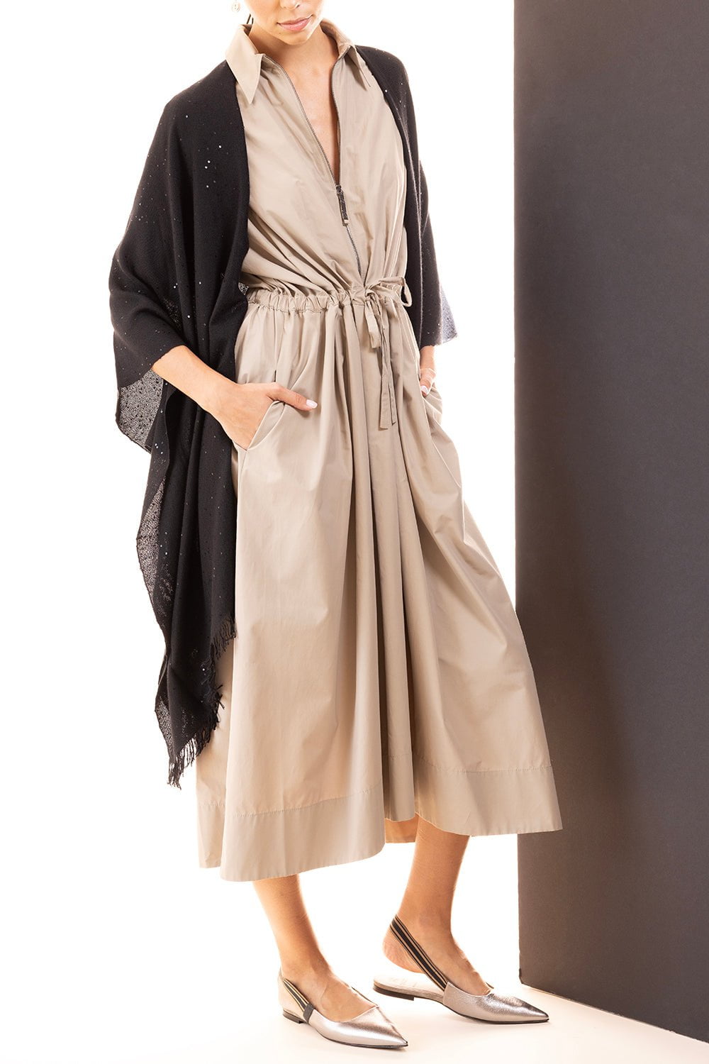 BRUNELLO CUCINELLI, Khaki Women's Midi Dress