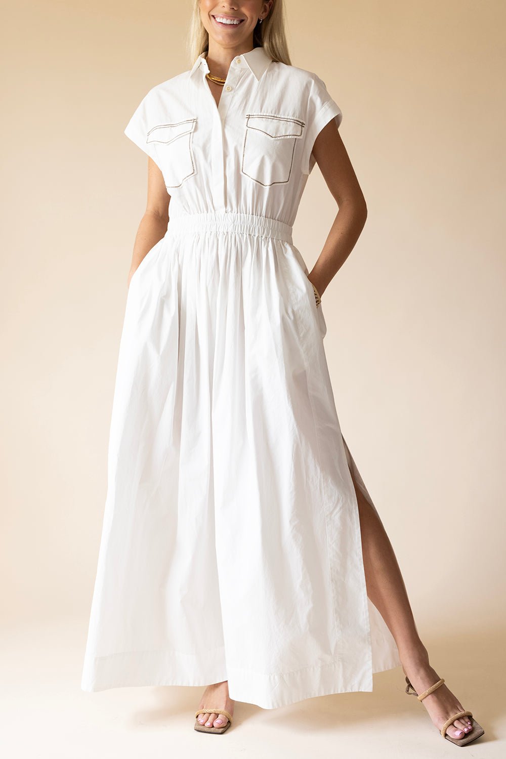 BRUNELLO CUCINELLI-Long Cotton Dress-WHITE
