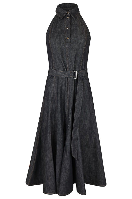 Sleeveless Collar Button Long Dress