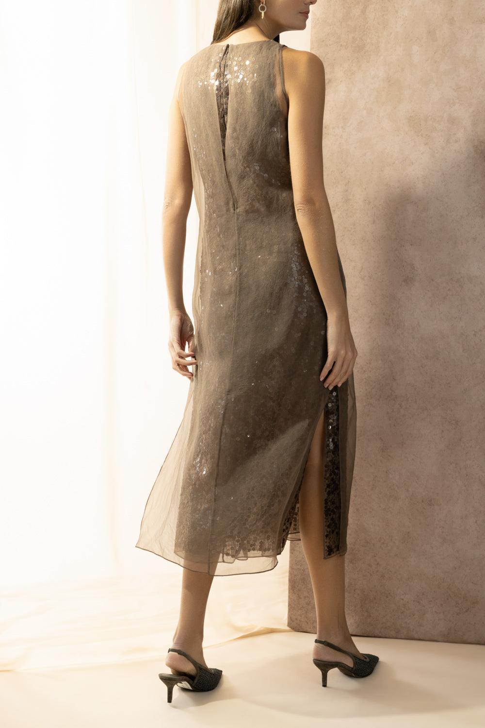 Undisclosed Sleeveless Midi Dress-BROWN-M-CLOTHINGDRESSCOCKTAIL-BRUNELLO CUCINELLI