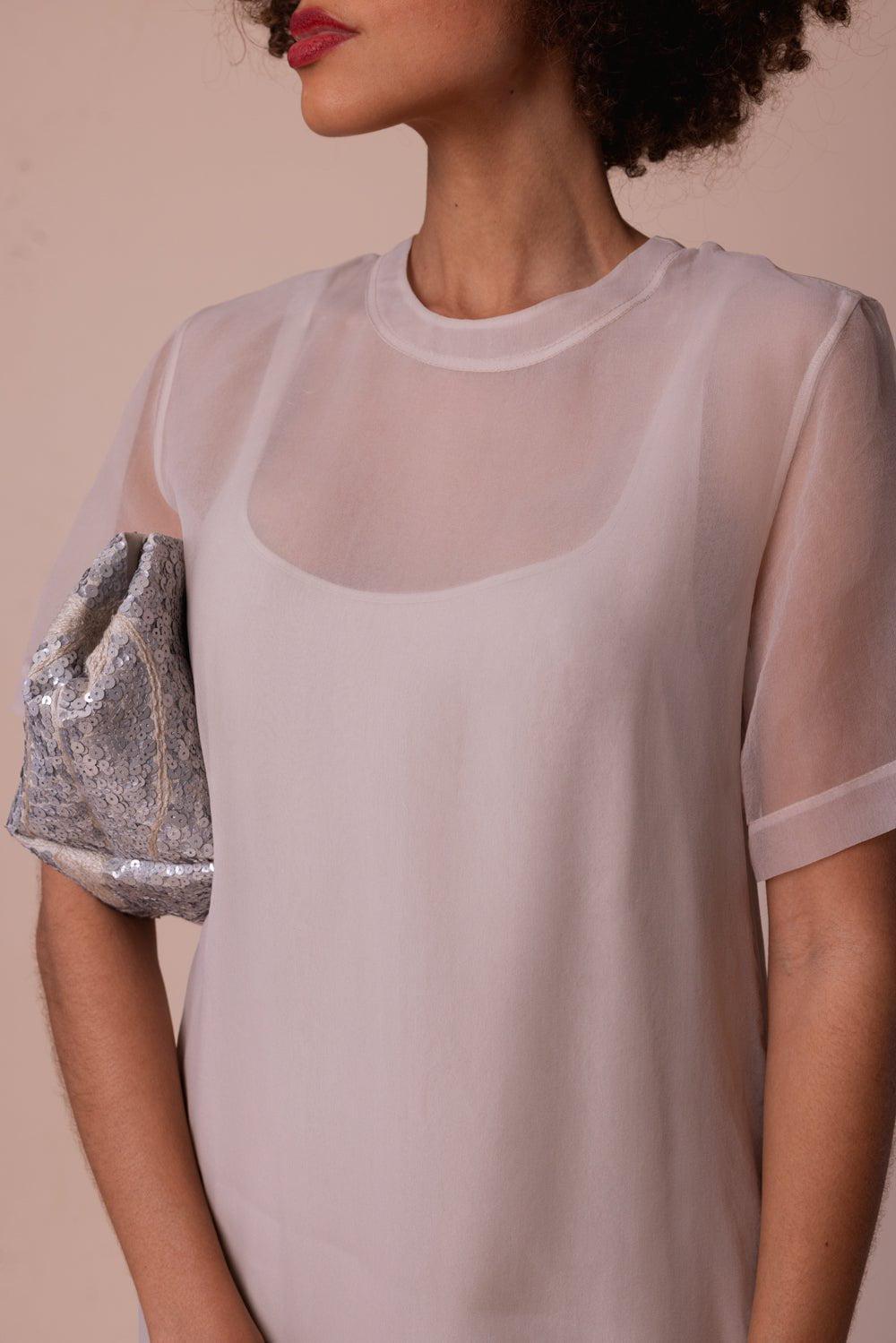 BRUNELLO CUCINELLI-Short Sleeve Slip Dress-