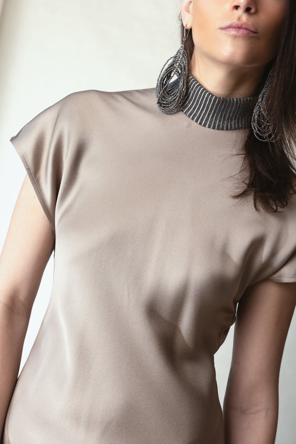BRUNELLO CUCINELLI-Embellished High Neck Dress-