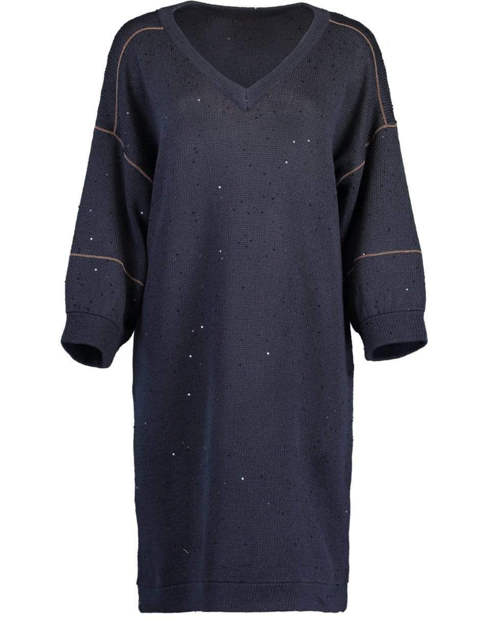 BRUNELLO CUCINELLI-V-Neck Paillette Sweater Dress-