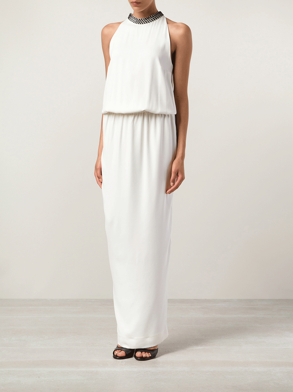 BRUNELLO CUCINELLI-Long Silk Gown With High Neck Detail-