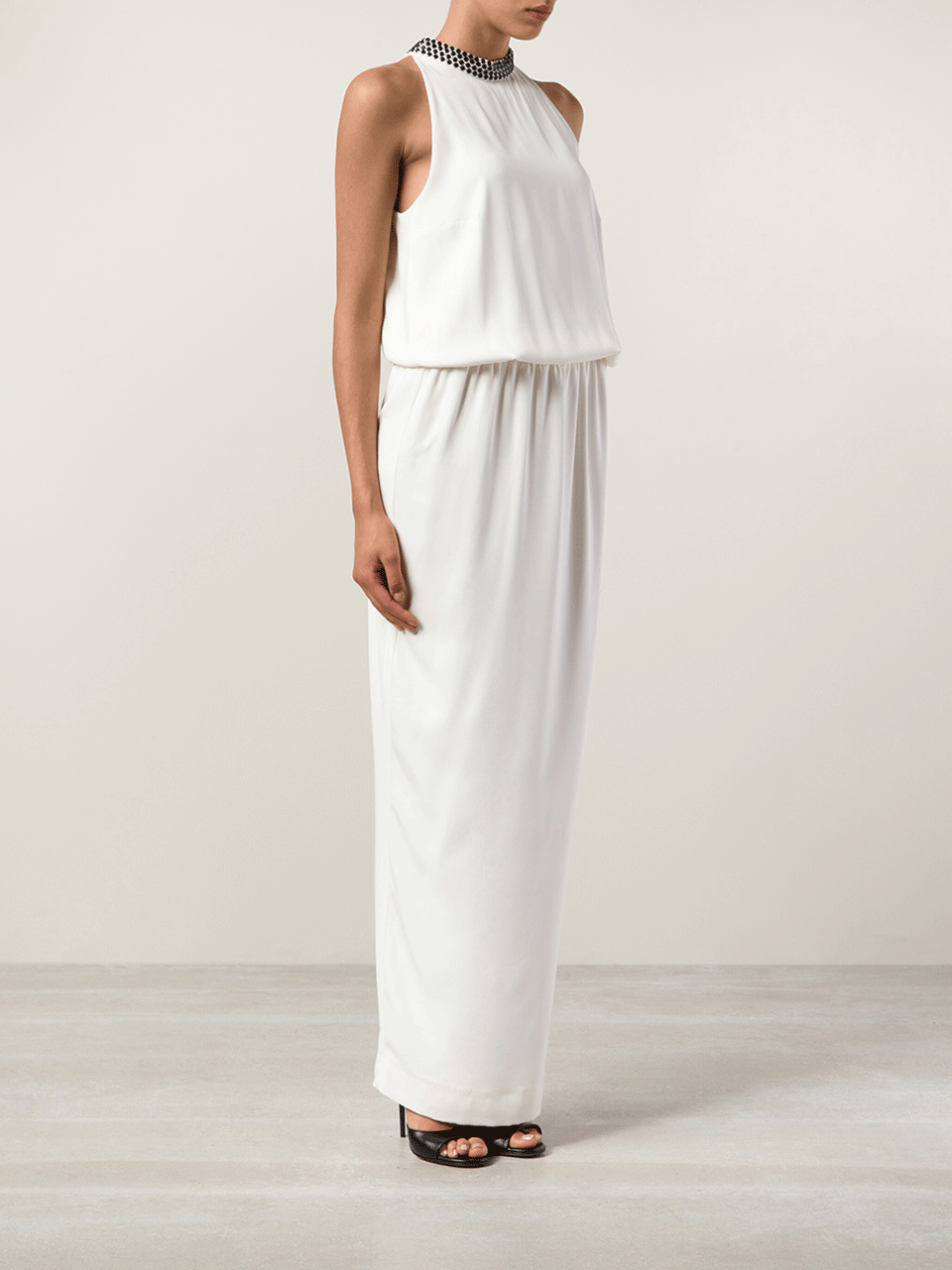 BRUNELLO CUCINELLI-Long Silk Gown With High Neck Detail-