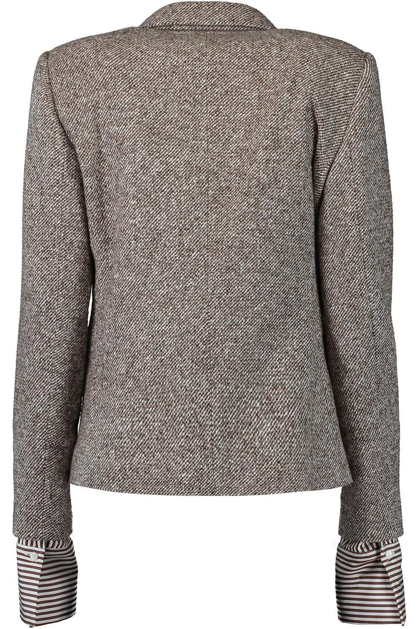 Diagonal Double Breasted Blazer-BROWN/GREY-38-CLOTHINGJACKETBLAZERS-BRUNELLO CUCINELLI
