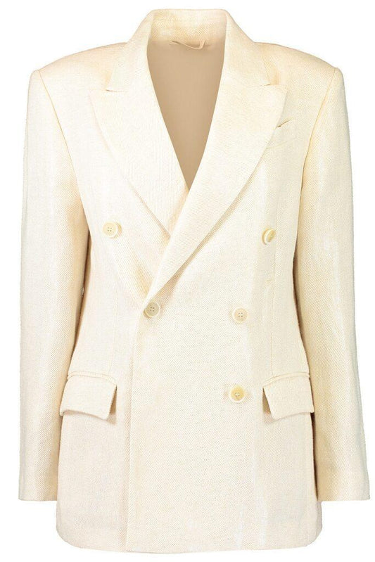 Shiny Button Front Jacket-CREAM-36-CLOTHINGJACKETBLAZERS-BRUNELLO CUCINELLI