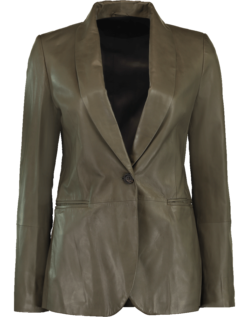 BRUNELLO CUCINELLI-Leather Shawl Blazer-