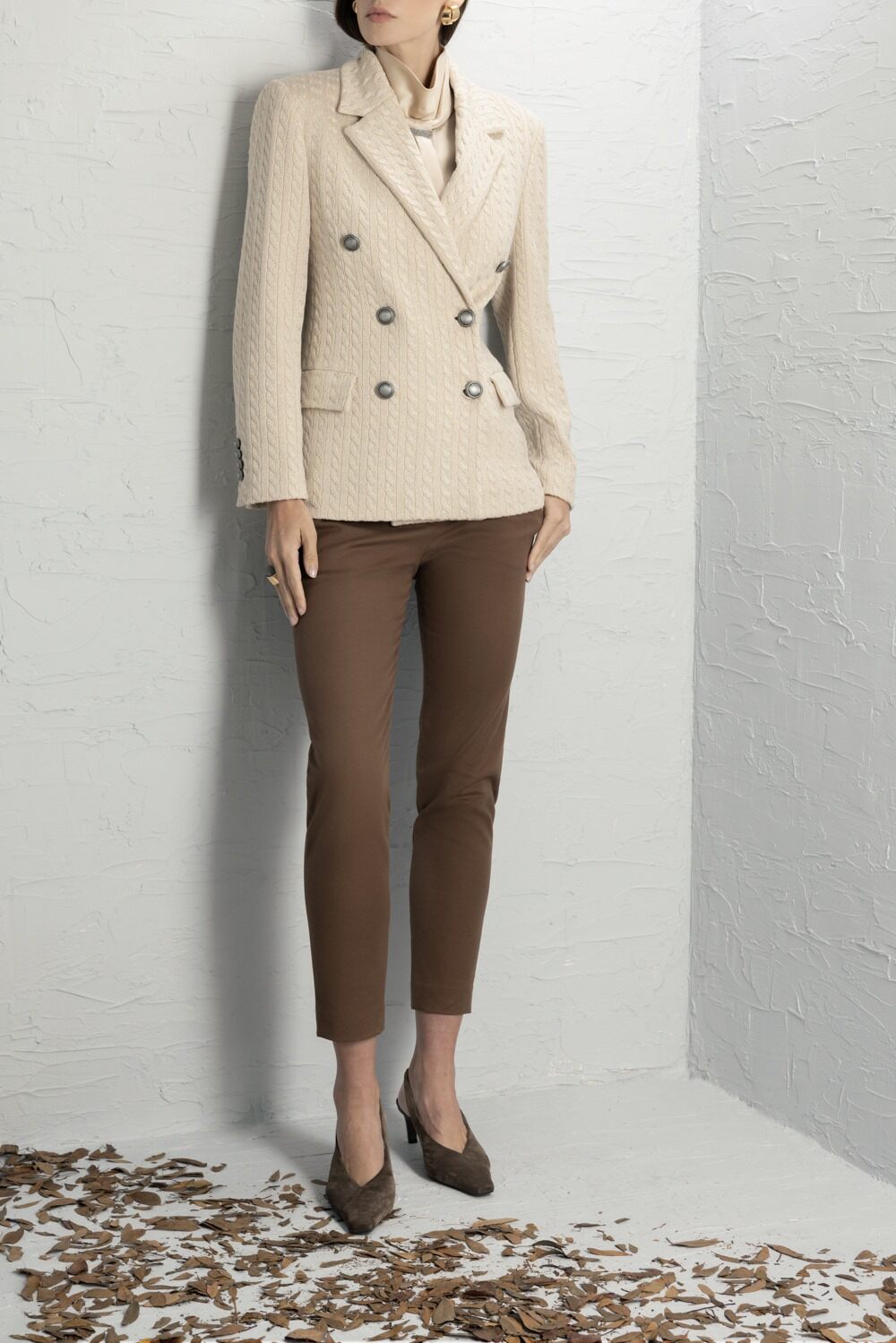 Double Breasted Knit Sparkling Blazer-GOLD-38-CLOTHINGJACKETBLAZERS-BRUNELLO CUCINELLI