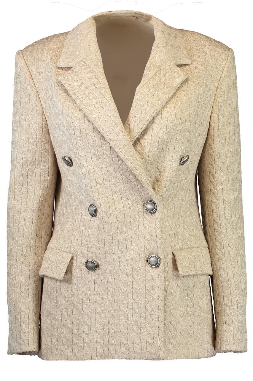 Double Breasted Knit Sparkling Blazer-GOLD-38-CLOTHINGJACKETBLAZERS-BRUNELLO CUCINELLI