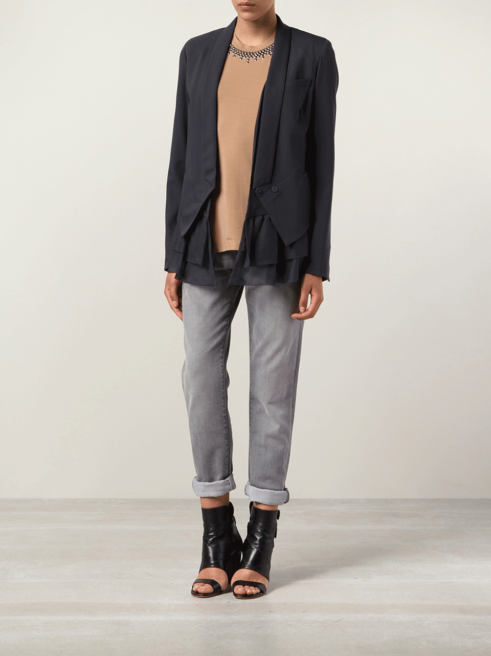 BRUNELLO CUCINELLI-Organza Ruffle Wool Blazer-