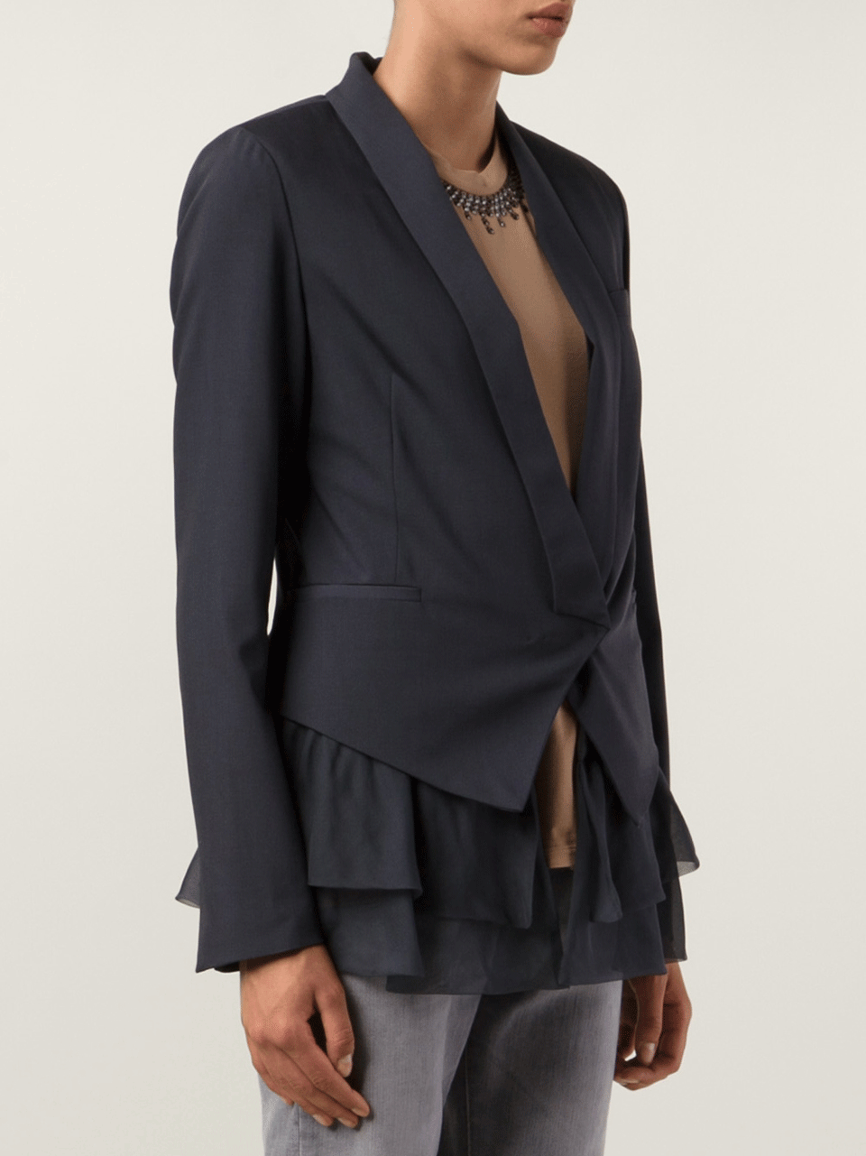 BRUNELLO CUCINELLI-Organza Ruffle Wool Blazer-