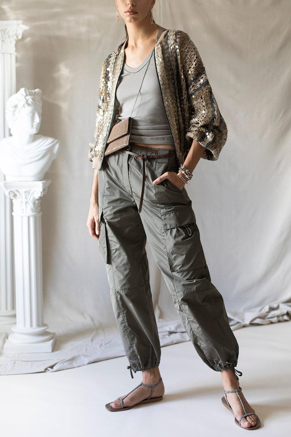 BRUNELLO CUCINELLI-Striped Sequin Zip Cardigan-